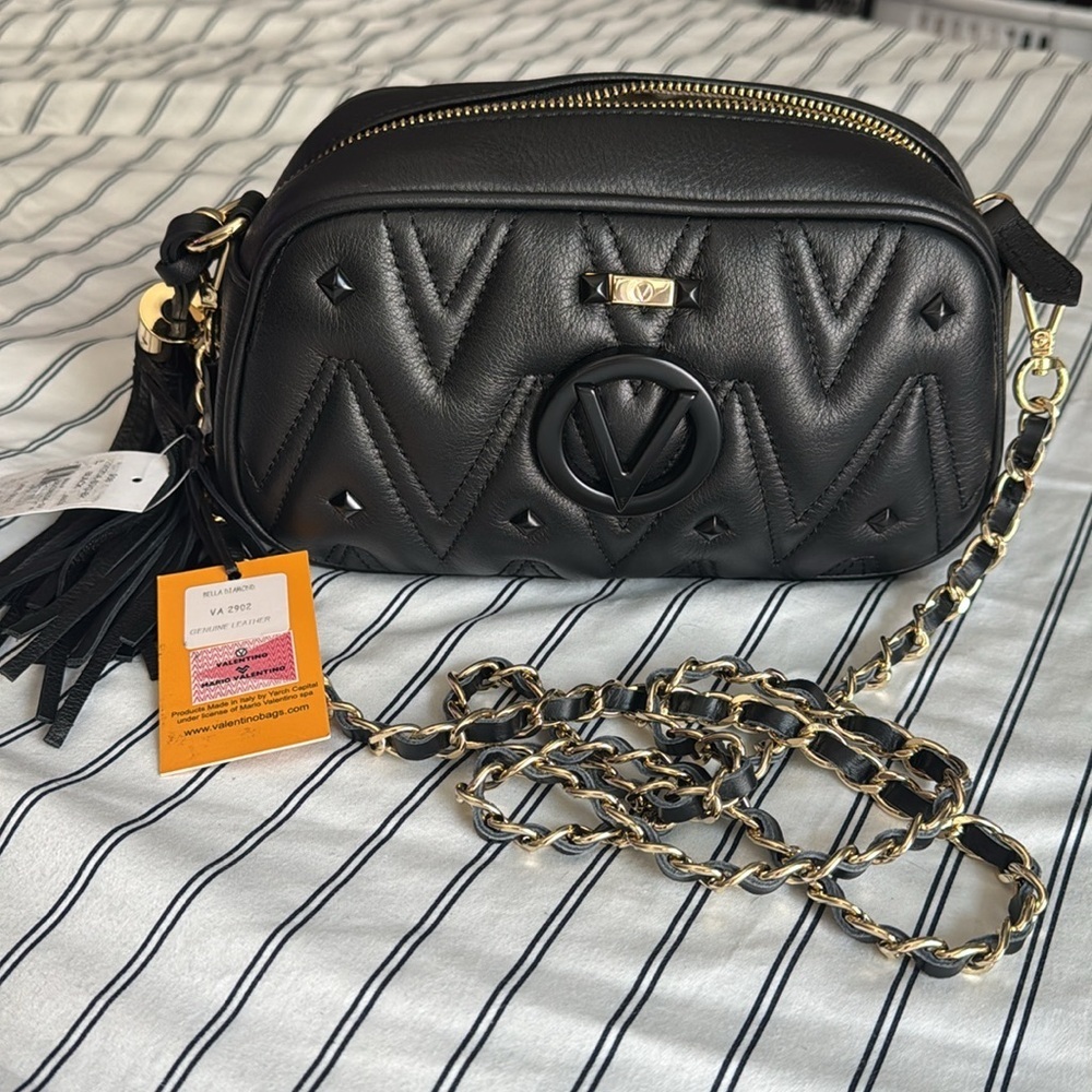 VALENTINO BY MARIO VALENTINO Bella Leather Camera Crossbody Bag black w/ rivets - Picture 4 of 12